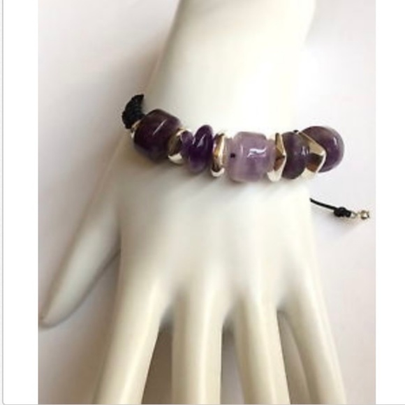 Silver Purple Amethyst Shamballa Bracelet 6-9" - Picture 3 of 8